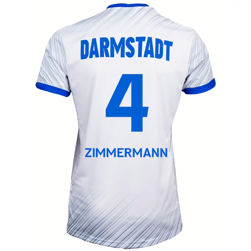 Kids Football Christoph Zimmermann #4 White Blue Away Jersey 2024/25 T-Shirt Uk