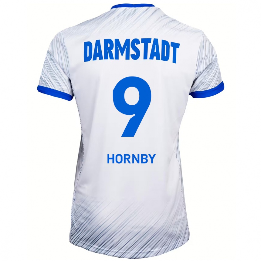 Kids Football Fraser Hornby #9 White Blue Away Jersey 2024/25 T-Shirt Uk