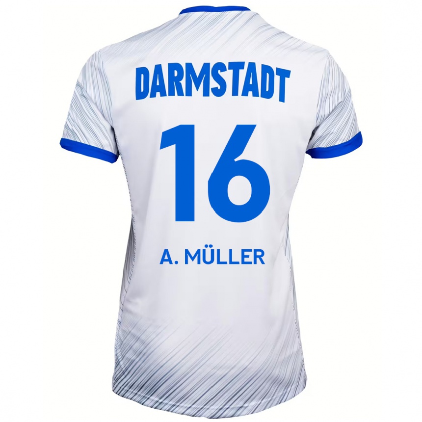 Kids Football Andreas Müller #16 White Blue Away Jersey 2024/25 T-Shirt Uk