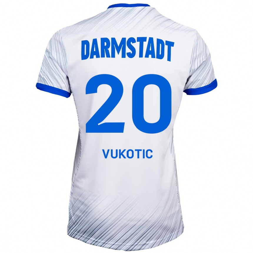 Kids Football Aleksandar Vukotic #20 White Blue Away Jersey 2024/25 T-Shirt Uk