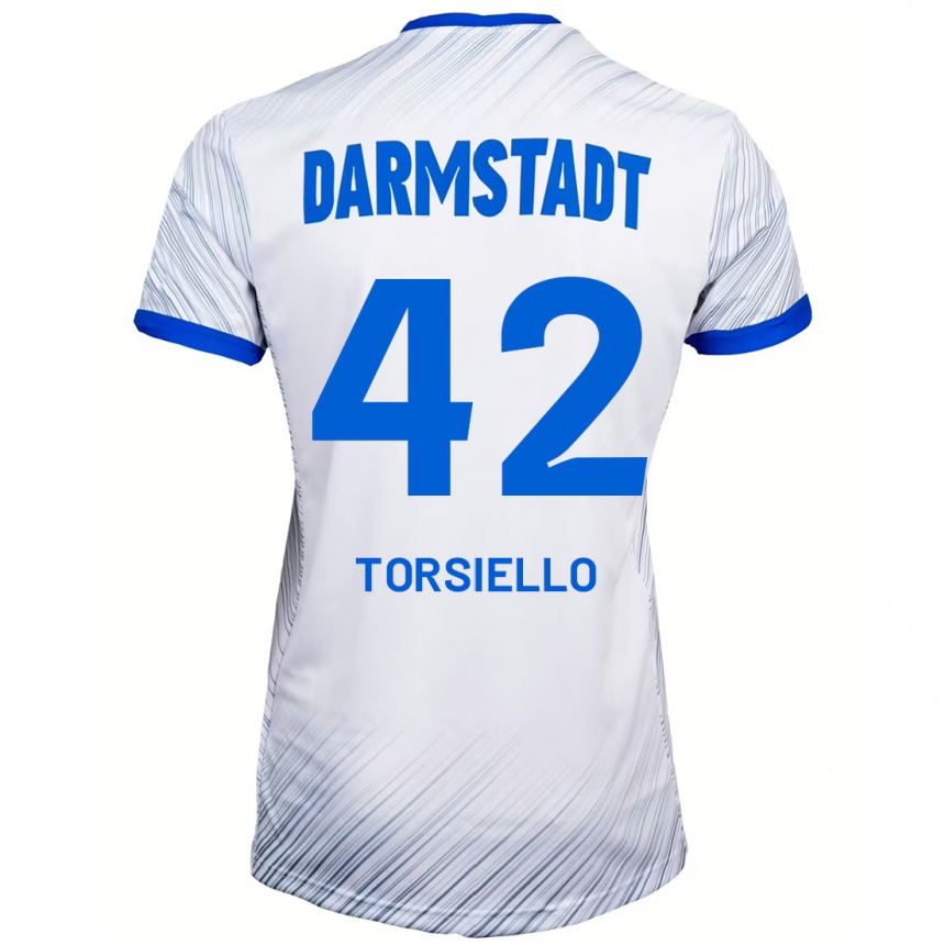 Kids Football Fabio Torsiello #42 White Blue Away Jersey 2024/25 T-Shirt Uk