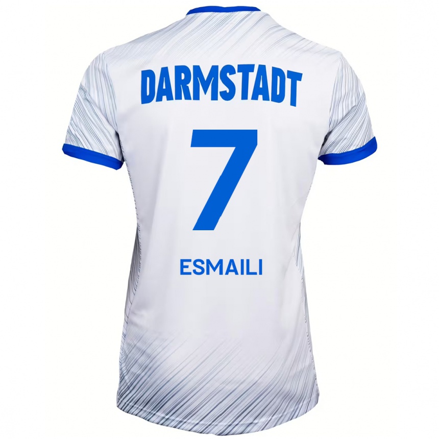 Kids Football Ali Esmaili #7 White Blue Away Jersey 2024/25 T-Shirt Uk