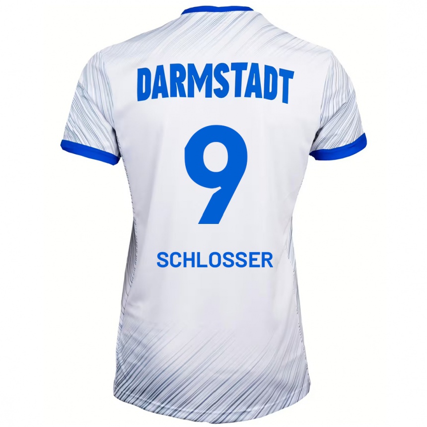 Kids Football Mika Schlosser #9 White Blue Away Jersey 2024/25 T-Shirt Uk