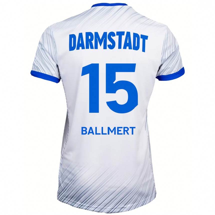 Kids Football Markus Ballmert #15 White Blue Away Jersey 2024/25 T-Shirt Uk