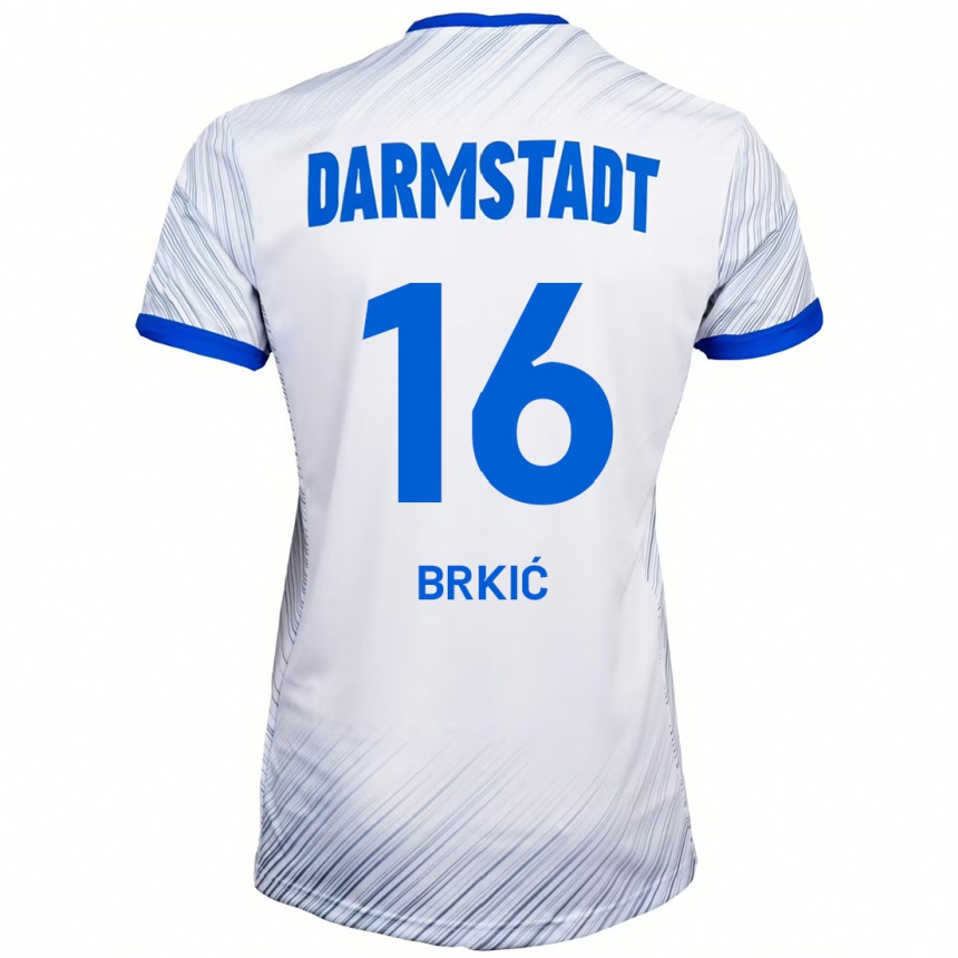 Kids Football Amar Brkić #16 White Blue Away Jersey 2024/25 T-Shirt Uk