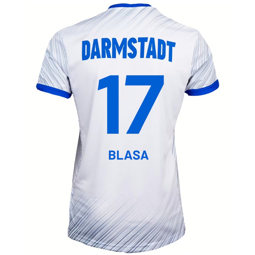 Kids Football Keanu Blasa #17 White Blue Away Jersey 2024/25 T-Shirt Uk