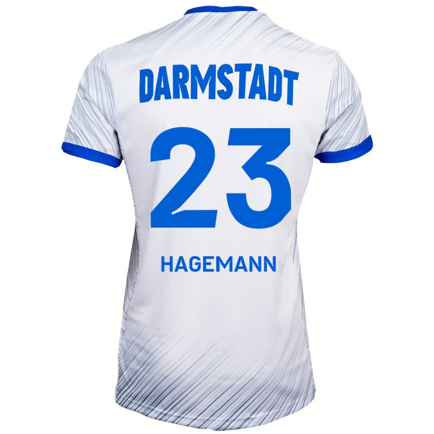 Kids Football Emil Hagemann #23 White Blue Away Jersey 2024/25 T-Shirt Uk