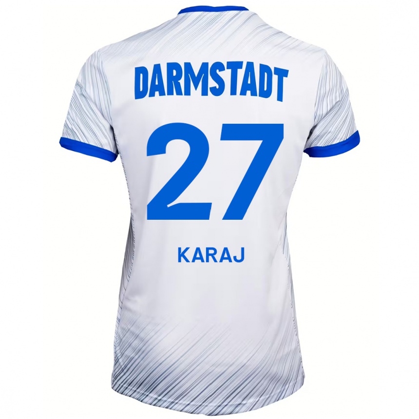 Kids Football Eraldo Karaj #27 White Blue Away Jersey 2024/25 T-Shirt Uk