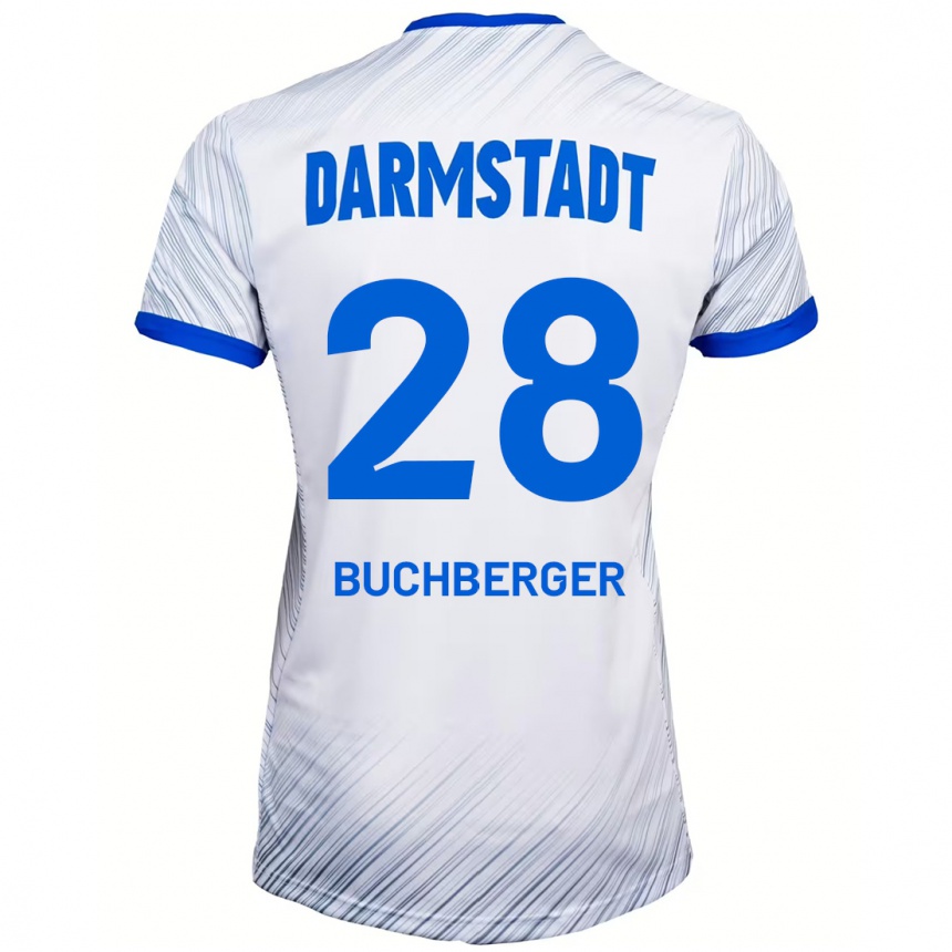 Kids Football Jonas Buchberger #28 White Blue Away Jersey 2024/25 T-Shirt Uk