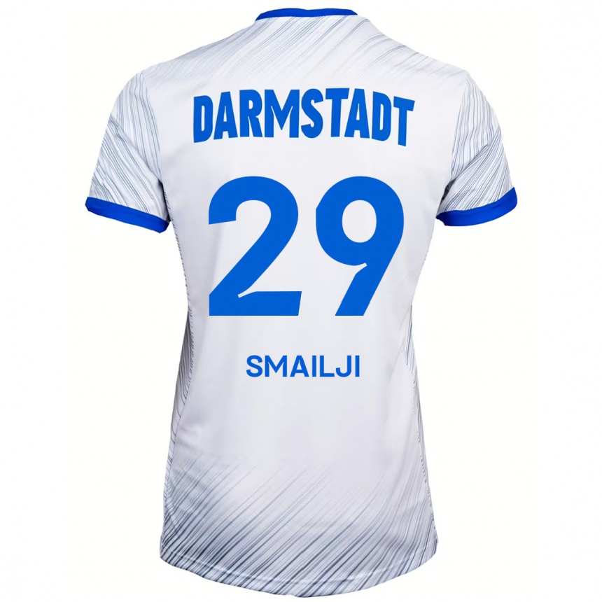 Kids Football Esad Smailji #29 White Blue Away Jersey 2024/25 T-Shirt Uk