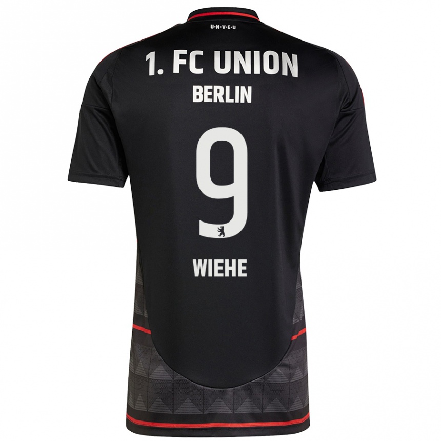 Kids Football Jakob Wiehe #9 Black Away Jersey 2024/25 T-Shirt Uk