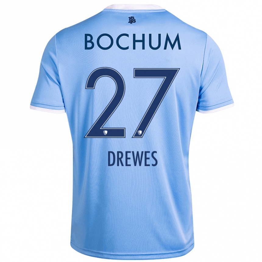 Kids Football Patrick Drewes #27 Sky Blue Away Jersey 2024/25 T-Shirt Uk