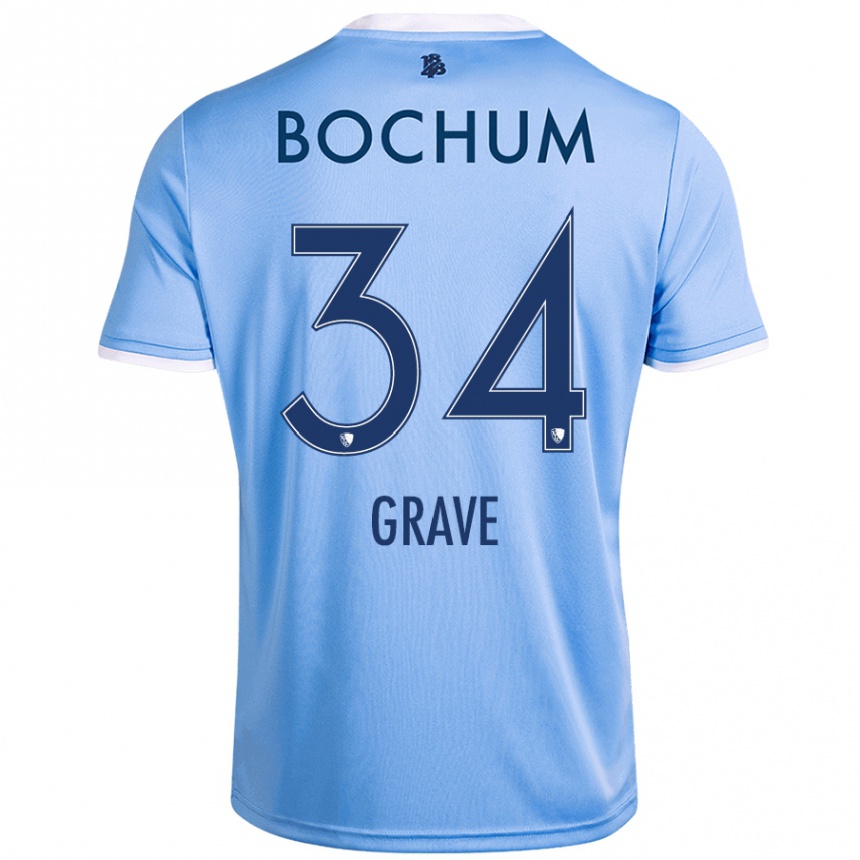 Kids Football Paul Grave #34 Sky Blue Away Jersey 2024/25 T-Shirt Uk