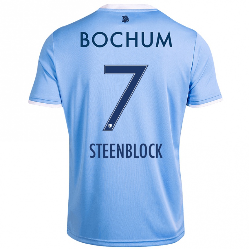 Kids Football Jannis Steenblock #7 Sky Blue Away Jersey 2024/25 T-Shirt Uk