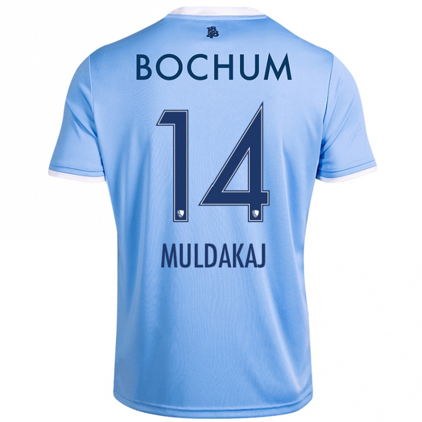 Kids Football Ardit Muldakaj #14 Sky Blue Away Jersey 2024/25 T-Shirt Uk