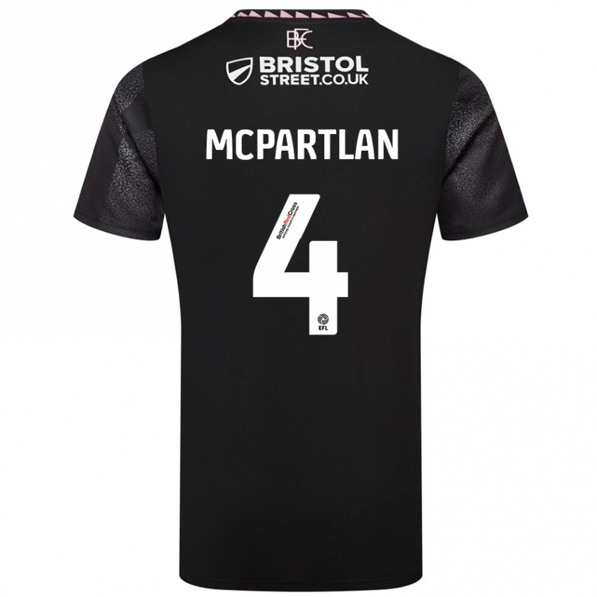 Kids Football Brenna Mcpartlan #4 Black Away Jersey 2024/25 T-Shirt Uk