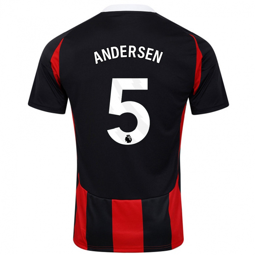 Kids Football Joachim Andersen #5 Black Red Away Jersey 2024/25 T-Shirt Uk