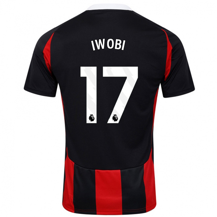 Kids Football Alex Iwobi #17 Black Red Away Jersey 2024/25 T-Shirt Uk