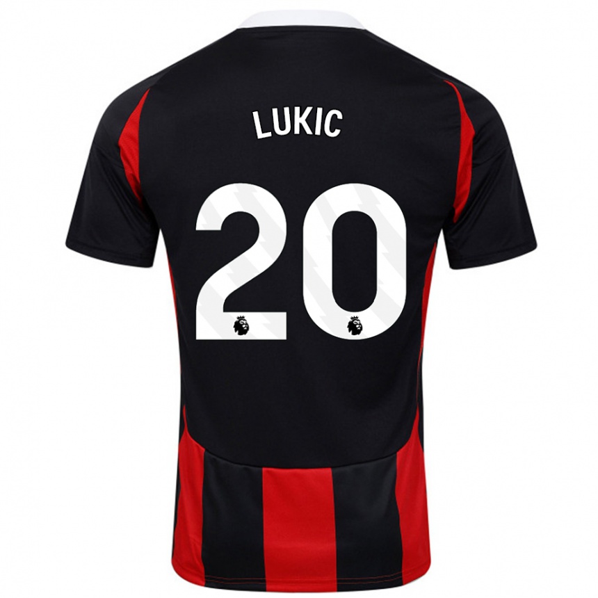 Kids Football Saša Lukić #20 Black Red Away Jersey 2024/25 T-Shirt Uk