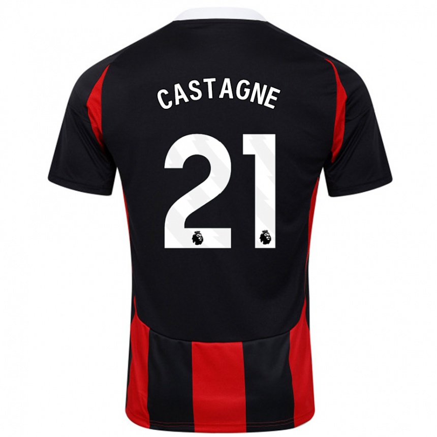 Kids Football Timothy Castagne #21 Black Red Away Jersey 2024/25 T-Shirt Uk