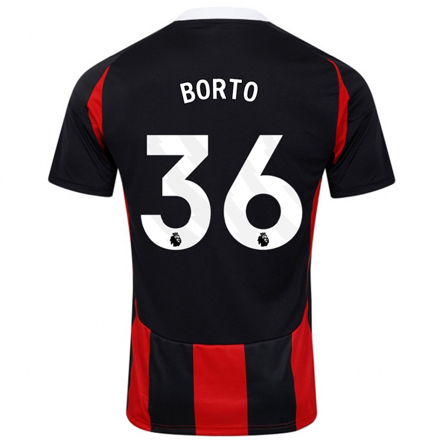 Kids Football Alex Borto #36 Black Red Away Jersey 2024/25 T-Shirt Uk