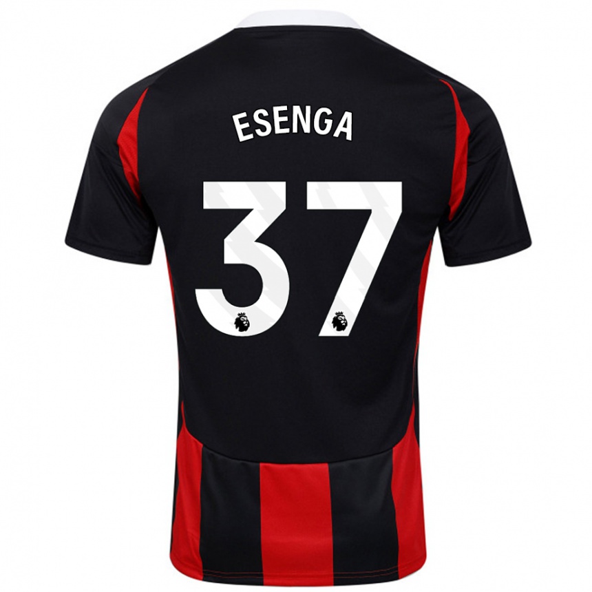 Kids Football Jonathan Esenga #37 Black Red Away Jersey 2024/25 T-Shirt Uk