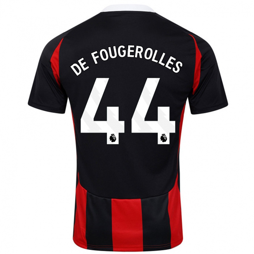 Kids Football Luc De Fougerolles #44 Black Red Away Jersey 2024/25 T-Shirt Uk