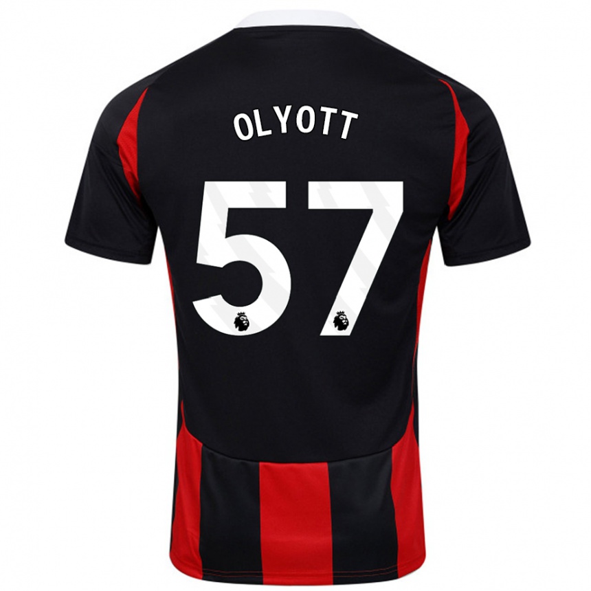 Kids Football Tom Olyott #57 Black Red Away Jersey 2024/25 T-Shirt Uk