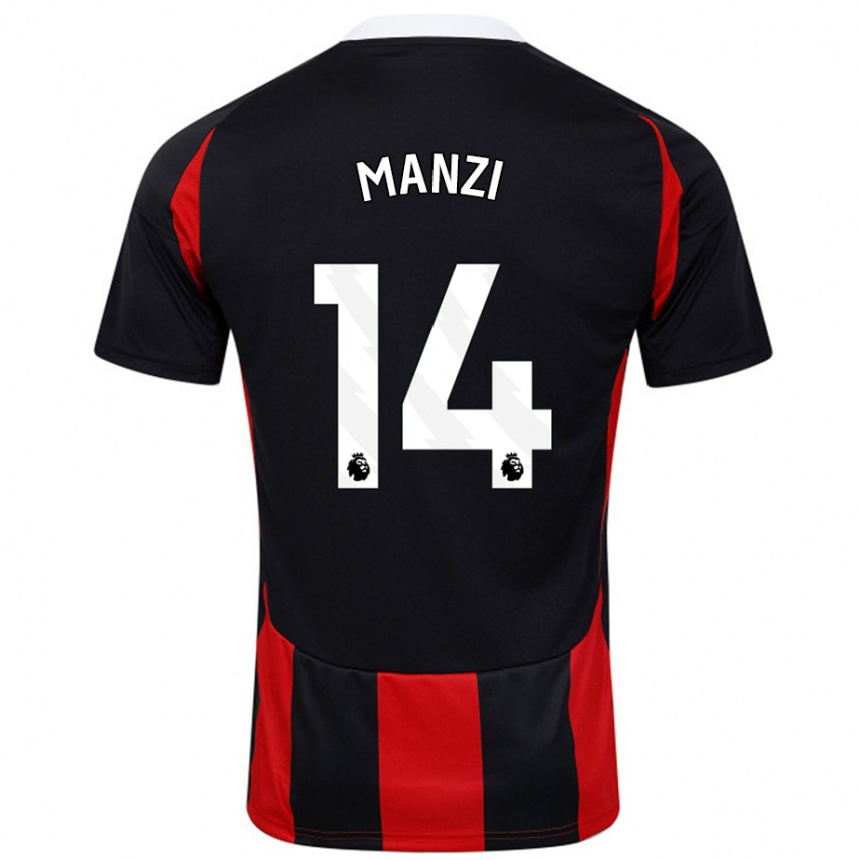 Kids Football Sophie Manzi #14 Black Red Away Jersey 2024/25 T-Shirt Uk