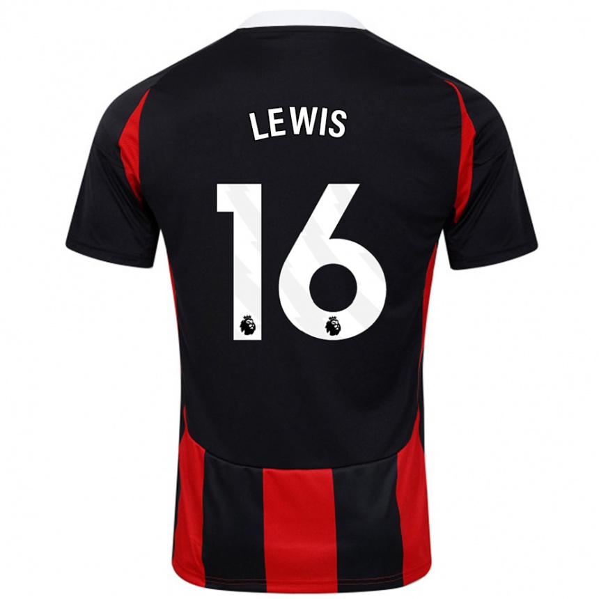 Kids Football Milla Lewis #16 Black Red Away Jersey 2024/25 T-Shirt Uk