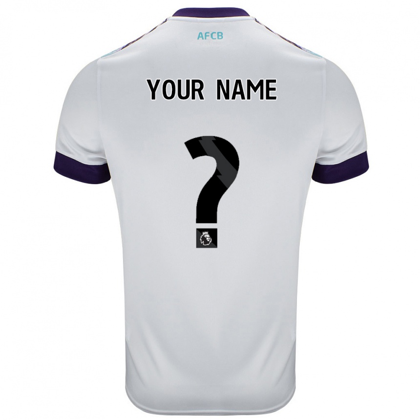 Kids Football Your Name #0 White Green Purple Away Jersey 2024/25 T-Shirt Uk