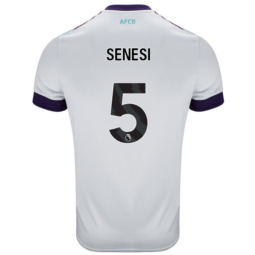 Kids Football Marcos Senesi #5 White Green Purple Away Jersey 2024/25 T-Shirt Uk