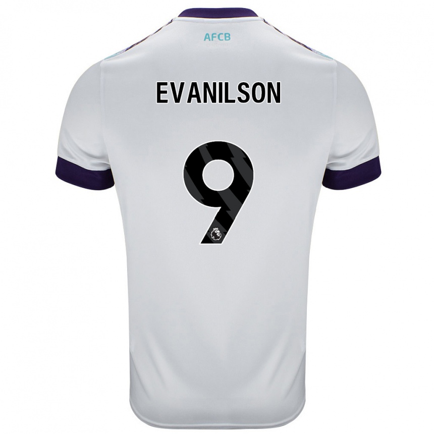 Kids Football Evanilson #9 White Green Purple Away Jersey 2024/25 T-Shirt Uk