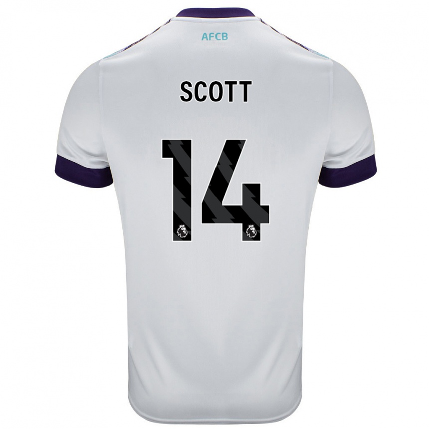 Kids Football Alex Scott #14 White Green Purple Away Jersey 2024/25 T-Shirt Uk