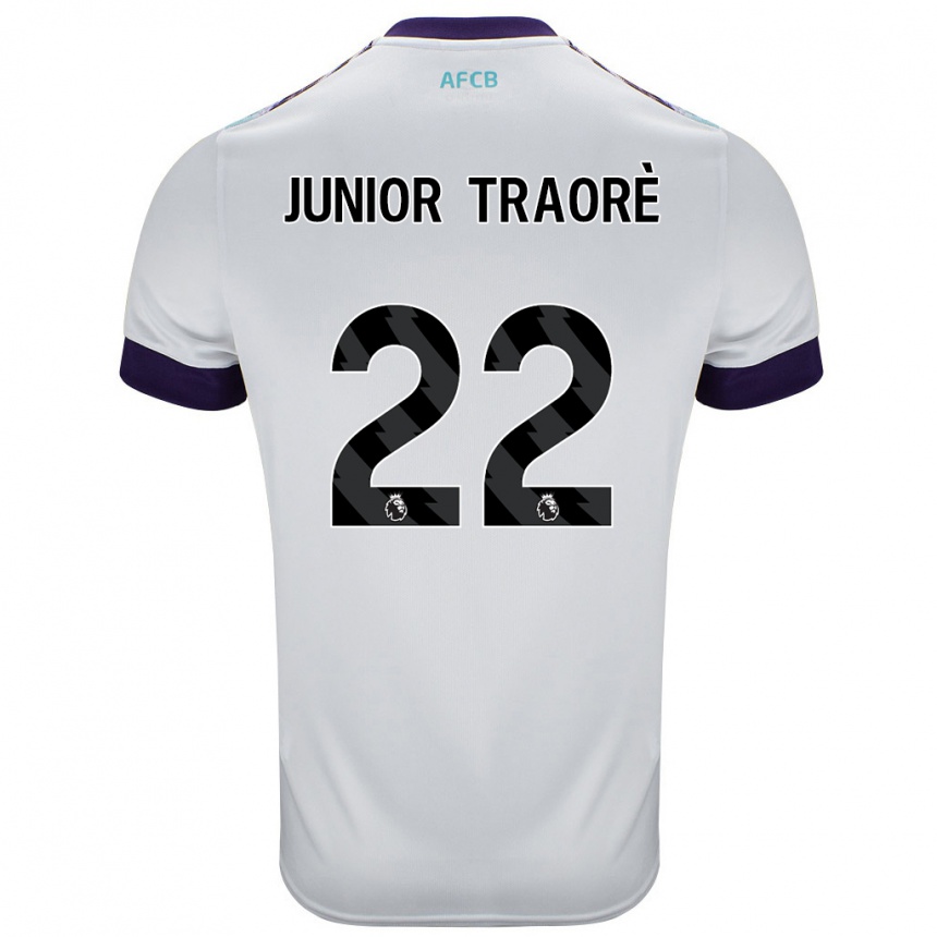 Kids Football Hamed Junior Traorè #22 White Green Purple Away Jersey 2024/25 T-Shirt Uk