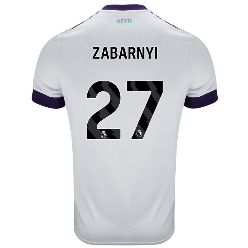 Kids Football Ilya Zabarnyi #27 White Green Purple Away Jersey 2024/25 T-Shirt Uk