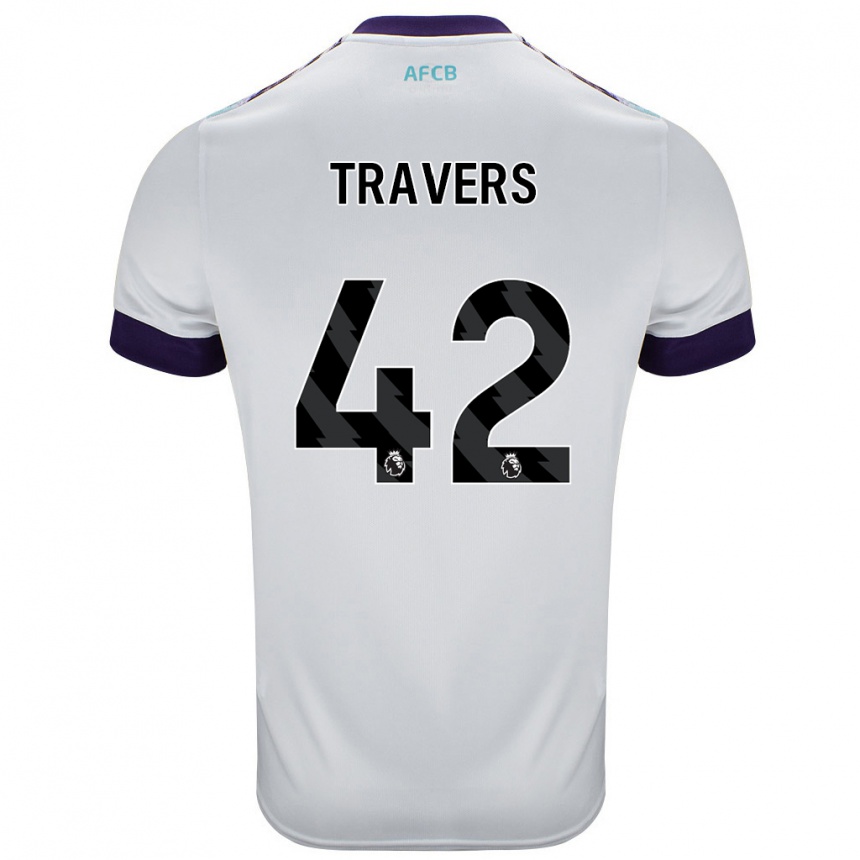 Kids Football Mark Travers #42 White Green Purple Away Jersey 2024/25 T-Shirt Uk