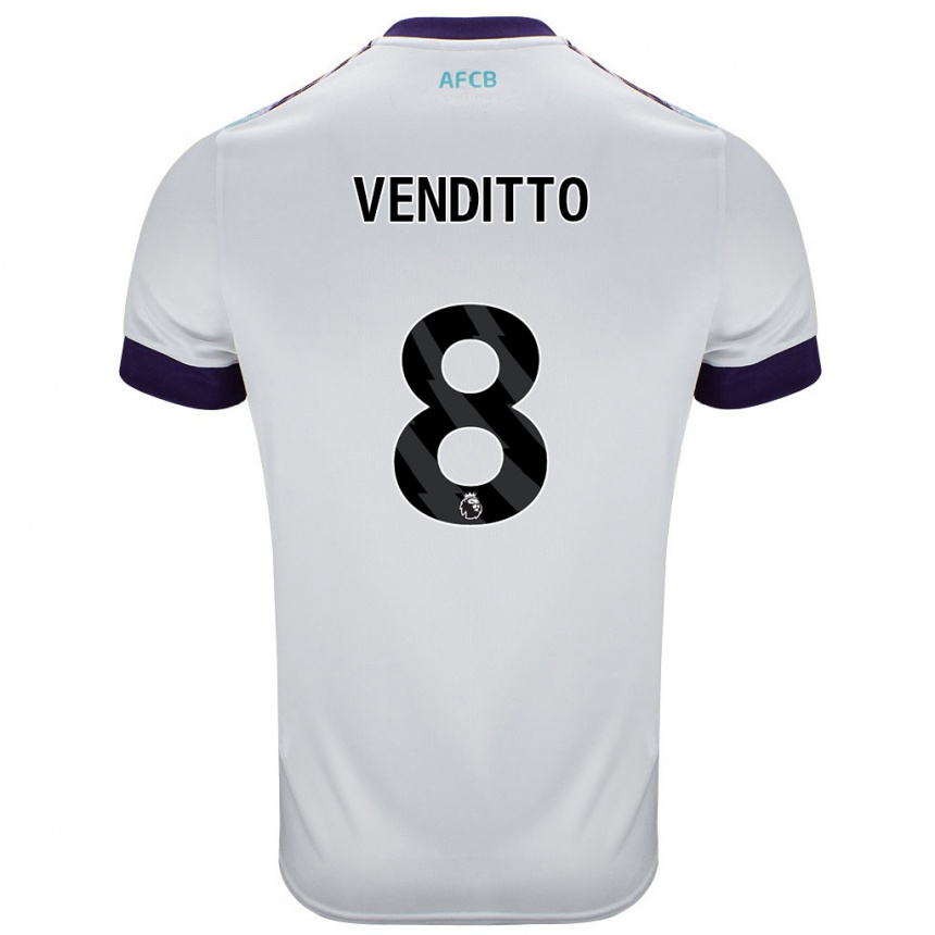 Kids Football Olivia Venditto #8 White Green Purple Away Jersey 2024/25 T-Shirt Uk