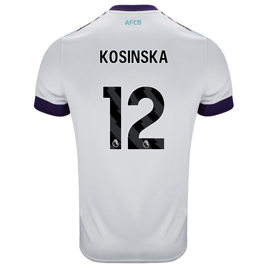 Kids Football Daniela Kosinska #12 White Green Purple Away Jersey 2024/25 T-Shirt Uk