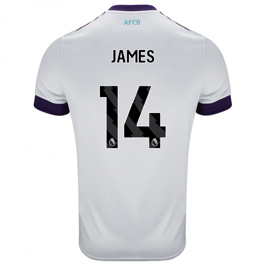 Kids Football Katie James #14 White Green Purple Away Jersey 2024/25 T-Shirt Uk