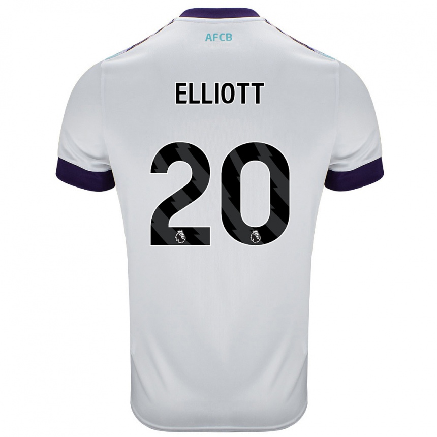 Kids Football Kaitlyn Elliott #20 White Green Purple Away Jersey 2024/25 T-Shirt Uk