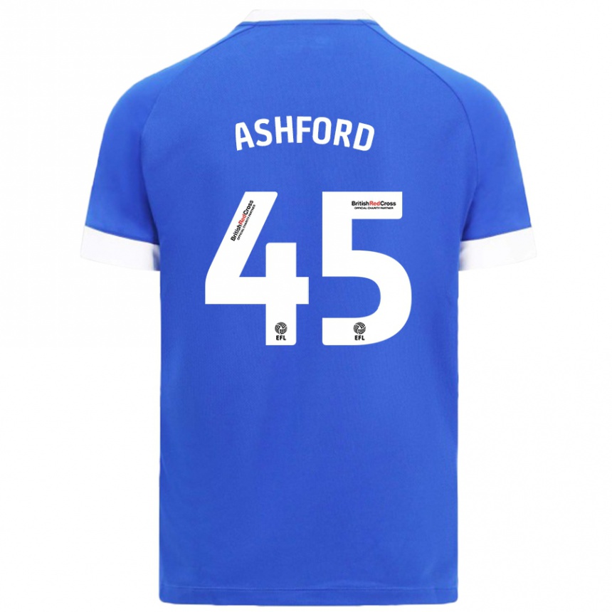 Men Football Cian Ashford #45 Sky Blue Home Jersey 2024/25 T-Shirt Uk