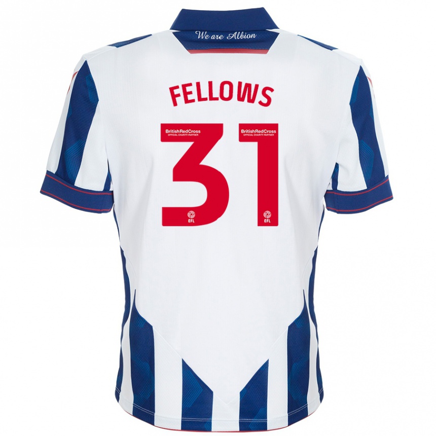 Men Football Tom Fellows #31 White Dark Blue Home Jersey 2024/25 T-Shirt Uk