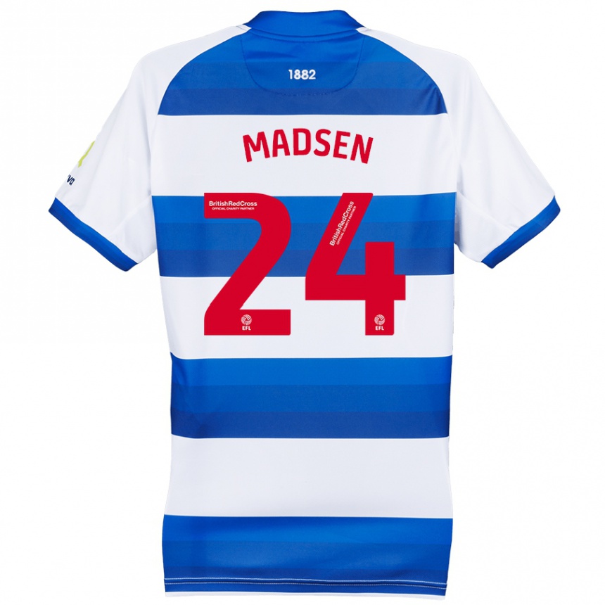 Men Football Nicolas Madsen #24 White Blue Home Jersey 2024/25 T-Shirt Uk