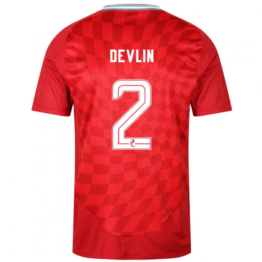 Men Football Nicky Devlin #2 Red Home Jersey 2024/25 T-Shirt Uk