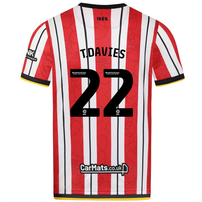 Men Football Tom Davies #22 Red White Stripes Home Jersey 2024/25 T-Shirt Uk