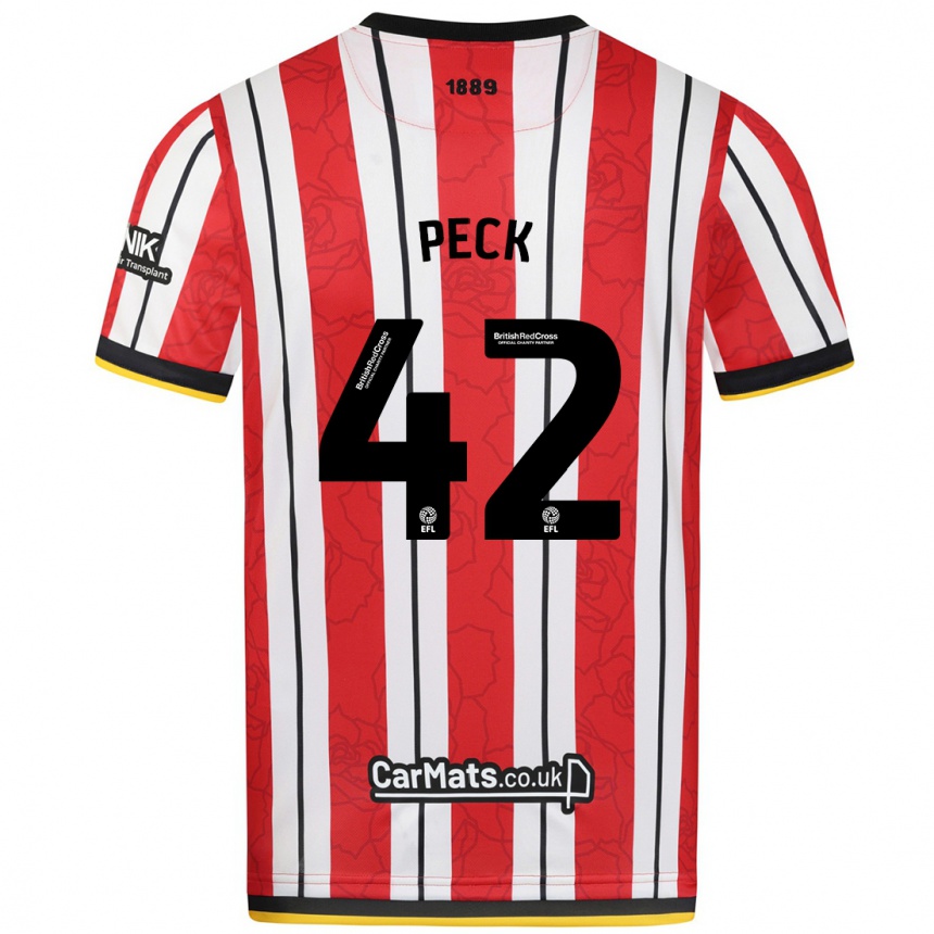 Men Football Sydie Peck #42 Red White Stripes Home Jersey 2024/25 T-Shirt Uk