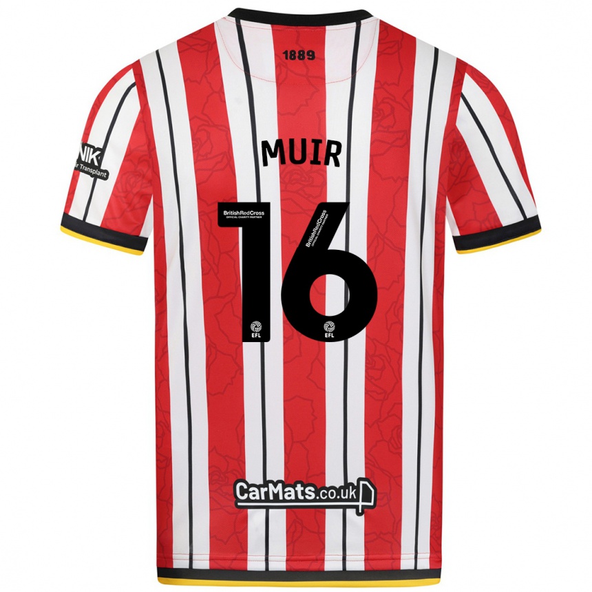 Men Football Chene Muir #16 Red White Stripes Home Jersey 2024/25 T-Shirt Uk