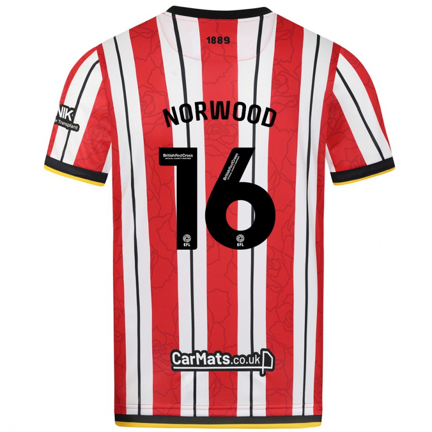 Men Football Oliver Norwood #16 Red White Stripes Home Jersey 2024/25 T-Shirt Uk