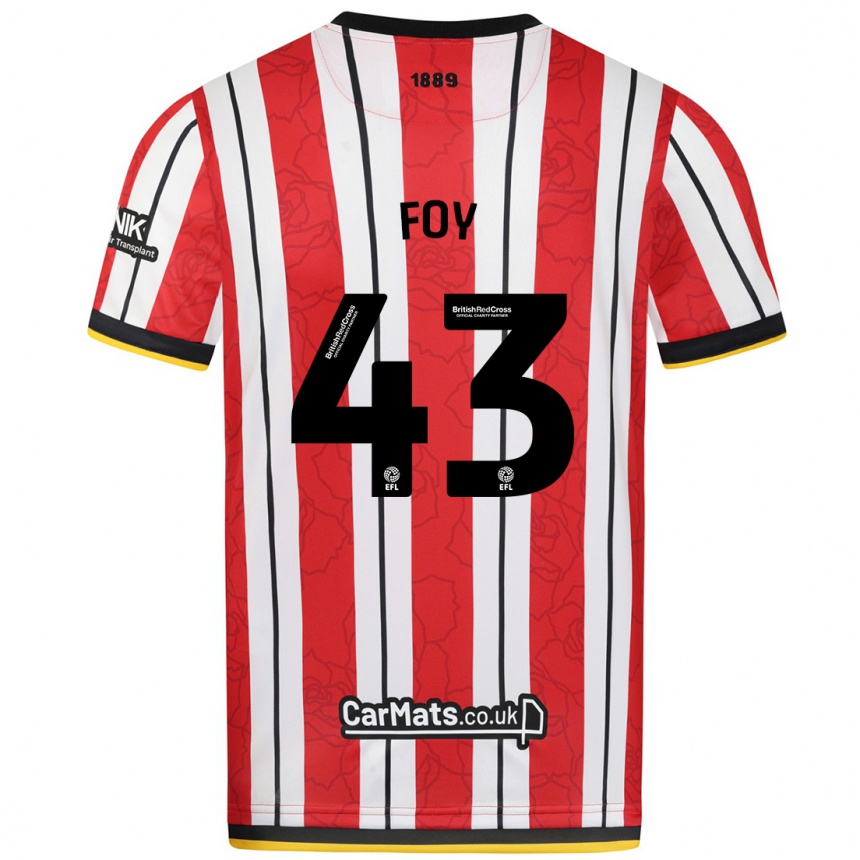 Men Football Gus Foy #43 Red White Stripes Home Jersey 2024/25 T-Shirt Uk